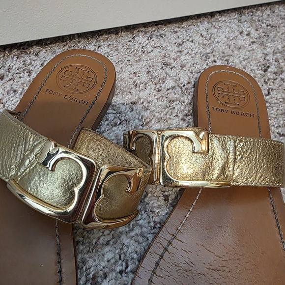 Tory Burch Marcia Metallic Leather Toe Ring Slides - Picture 5 of 7